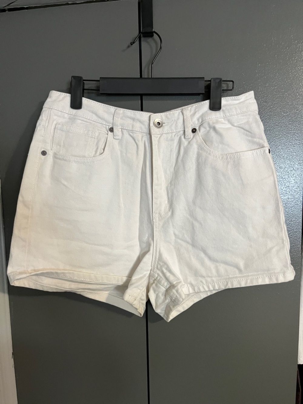 Frank & Oak White Denim Shorts - High Waist Casual Style